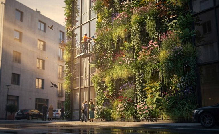 Illustration von vertikalen Gärten im urbanen Raum und ihrer wachsenden Beliebtheit