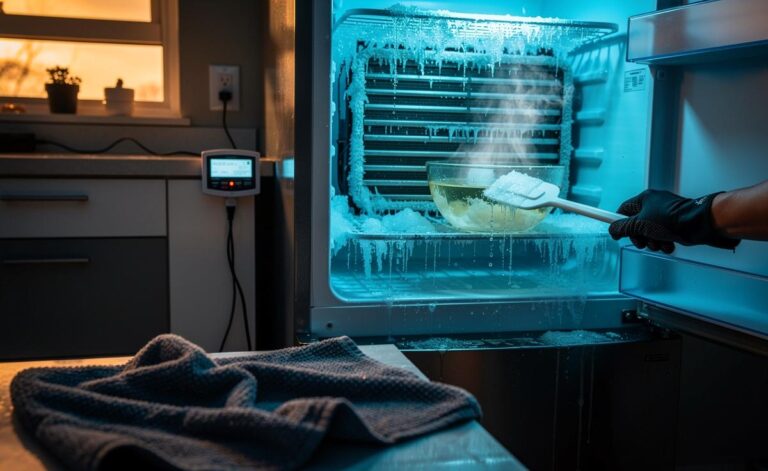 Illustration von regelmäßigem Abtauen des Kühlschranks zur Senkung von Energieverbrauch und Stromkosten