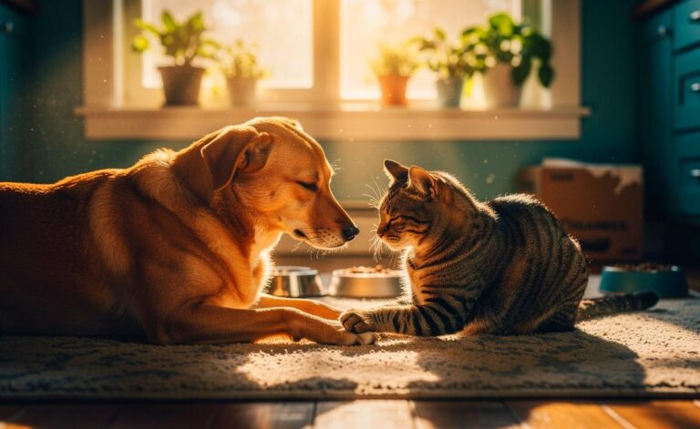 Illustration von Hund und Katze als beste Freunde