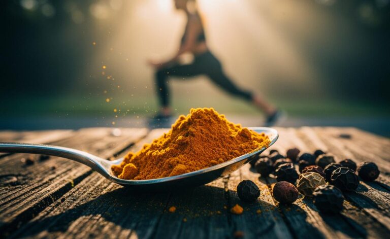 Illustration von 1/2 Teelöffel Kurkuma mit schwarzem Pfeffer zur natürlichen Unterstützung der Gelenkbeweglichkeit