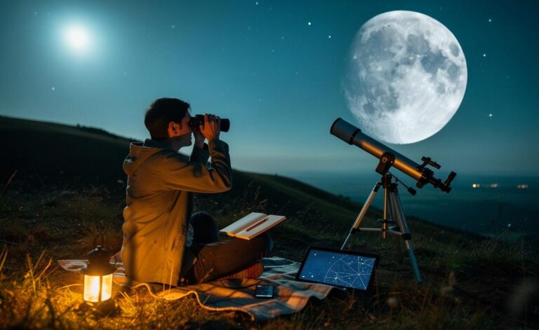 Illustration von regelmäßiger Mondbeobachtung zur Förderung von Achtsamkeit und Astronomieinteresse